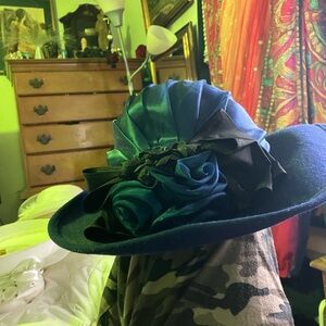 Elegant Women's Blue Hat with Floral Accents